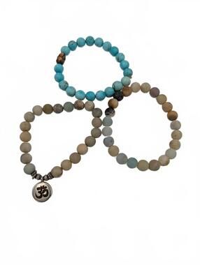 Yoga Beaded Stretch Om Charm Bracelet Lot Unisex One Size 3 Piece Lot